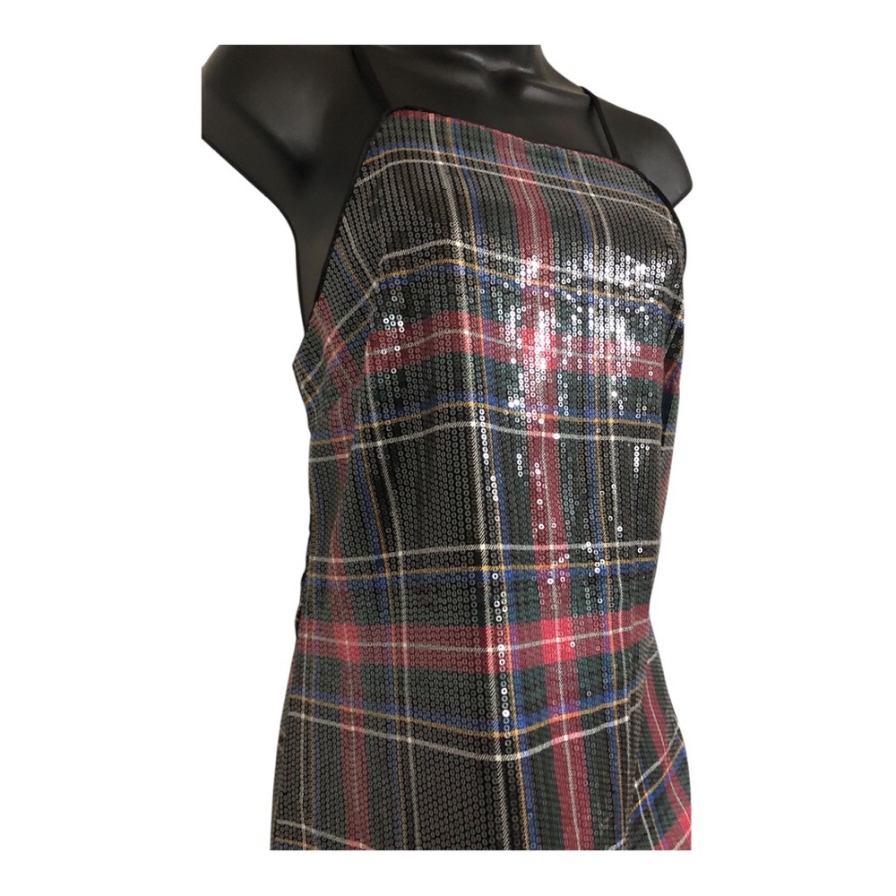 black red plaid sequin mini cocktail party dress size small brand‎ new